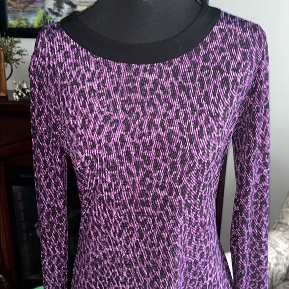 MICHAEL Michael Kors Black and Purple Patterned Long Sleeve Dress - Picture 2 of 6